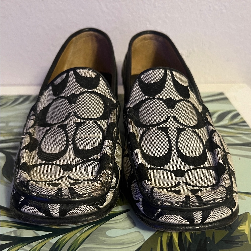 Coach black  and White Patterned Loafers